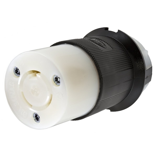 Locking Connector, L24-20R, 20 A, 347V AC, Single Phase, 2 Pole, Screw Terminals, Black, White